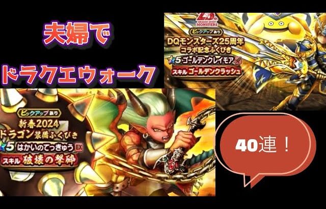 【ドラクエウォーク】夫婦でDQW 新春2024ドラゴン装備&DQモンスターズ25周年コラボ記念ふくびき 40連！