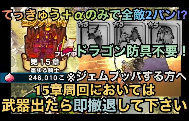 【ドラクエウォーク】ドラゴン防具不要で15章10話をはかいのてっきゅう＋αでレアモン以外の全敵確定2パン！ ジェム使うかの参考にして下さい【ドラゴンクエストウォーク】